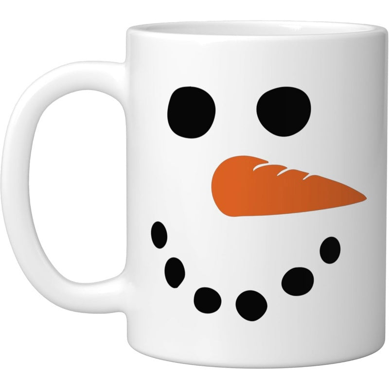 Tailorly White Ceramic 11 oz Mug - Minimalist Holiday Design Featuring Coal Eyes And A Bright Orange Carrot Snowman