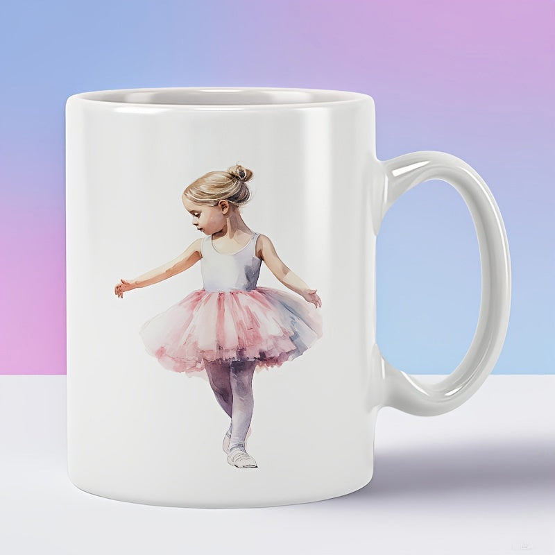 Tailorly White Ceramic 11 oz Mug - Graceful Little Girl Wearing Pink Tutu Dancing With Elegant Poise Ballerina