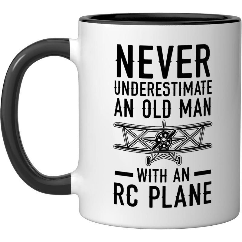 Tailorly Black Accent 11 oz Mug - rc airplanes remote control model ceramic mug black white_7ec75ffb8f634630890010da46f62970