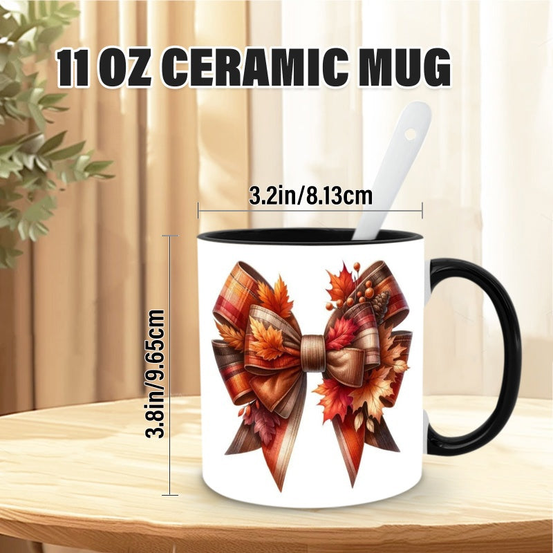 Tailorly Black Accent 11 oz Mug - autumn bow maple leaf design
