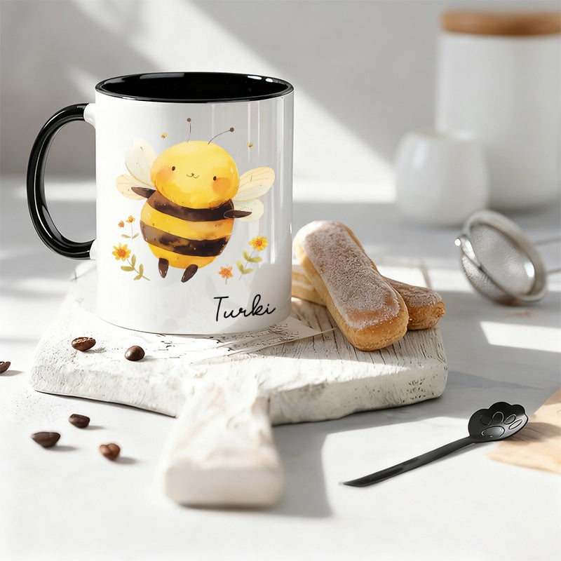 Tailorly Black Accent 11 oz Mug - cute bee cartoon