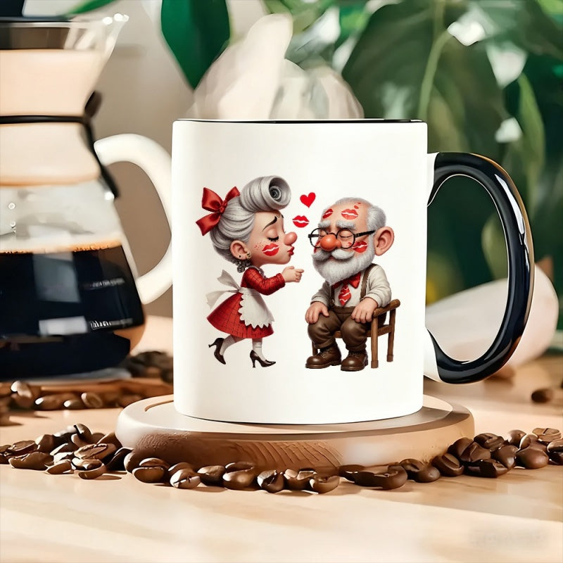 Tailorly Black Accent 11 oz Mug - an elderly couple kissing
