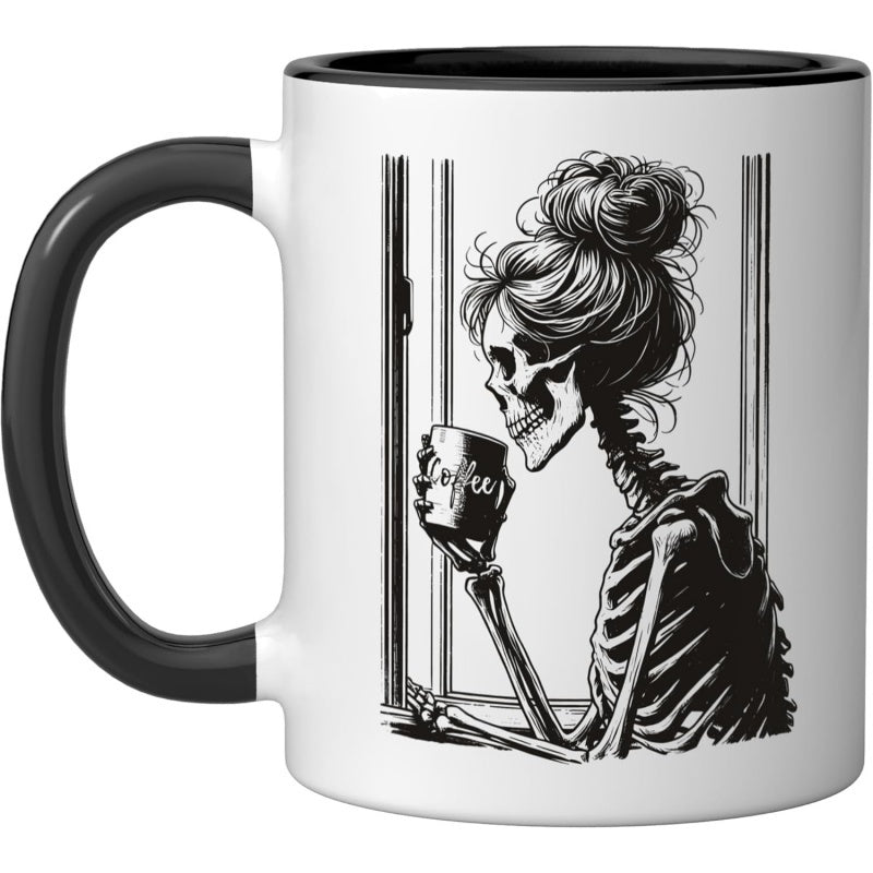 Tailorly Black Accent 11 oz Mug - skeleton in black and white