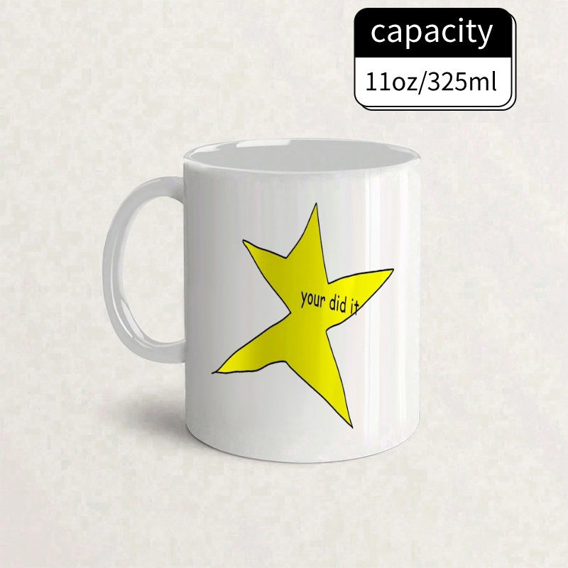 Tailorly White Ceramic 11 oz Mug - Your Did It Hand Drawn Simple Yellow Irregular Five Pointed Star Outline Star