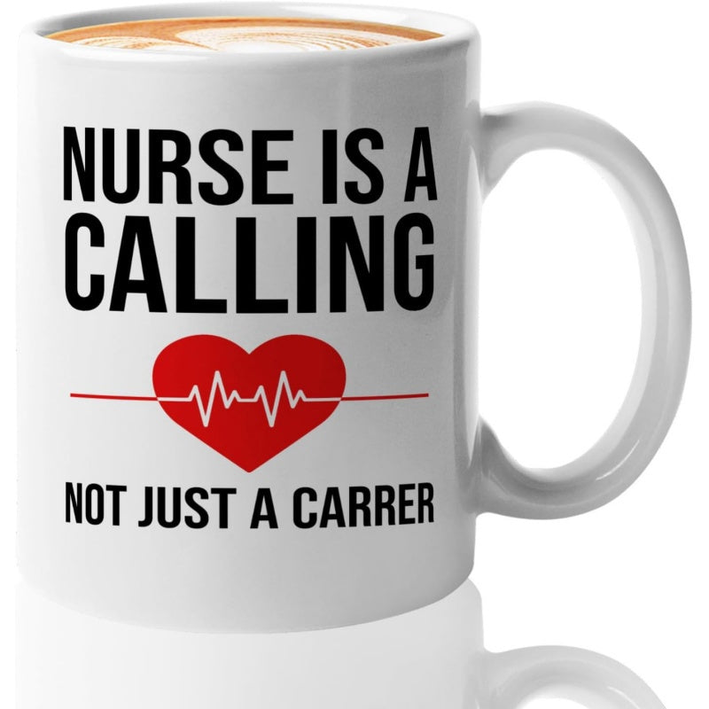 Tailorly White Ceramic 11 oz Mug - Nurse Is A Calling Not Just A Carrer Simple Medical Red Heart With White Heartbeat Line Symbol Mug