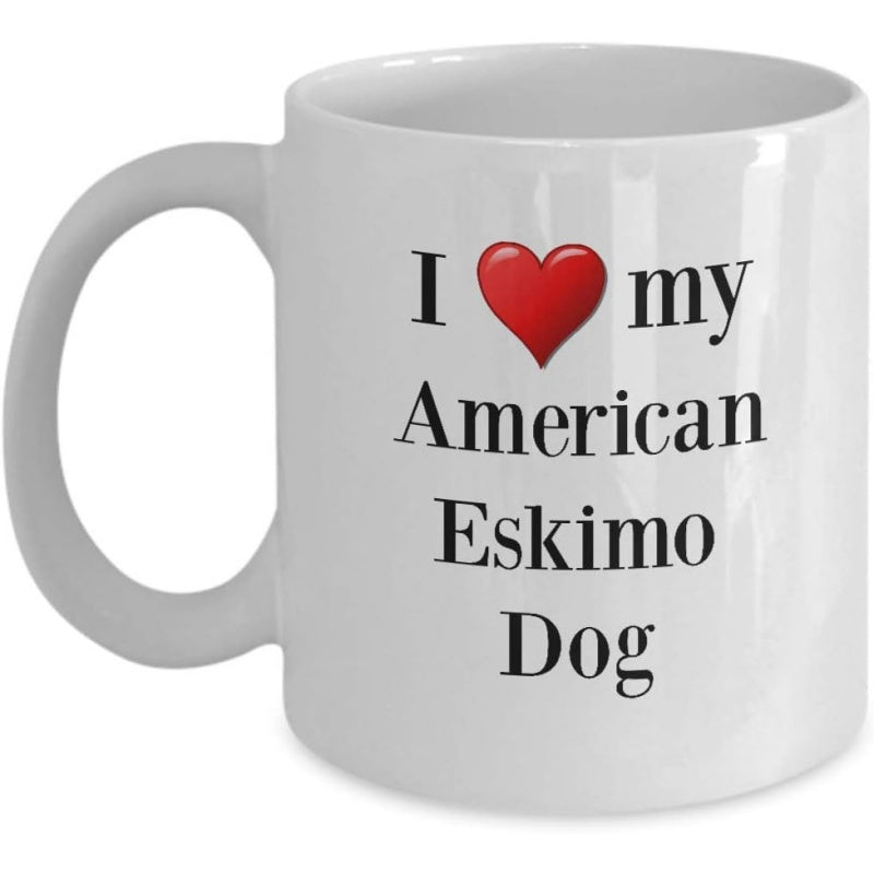 Tailorly White Ceramic 11 oz Mug - I My American Eskimo Dog Simple Red Heart Centered On Dog
