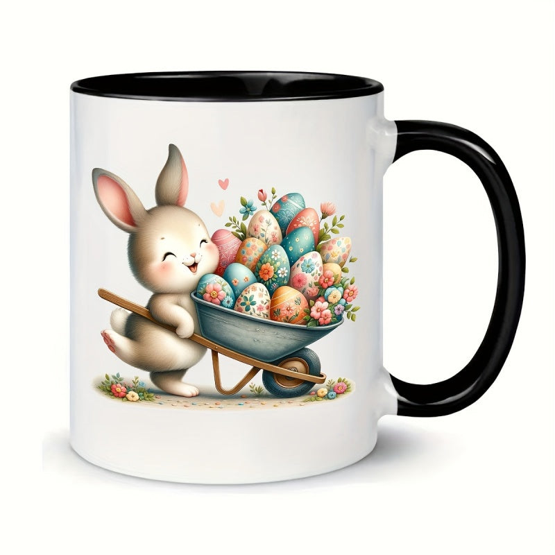 Tailorly Black Accent 11 oz Mug - easter bunny with colorful eggs
