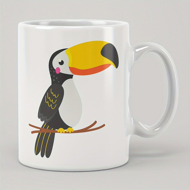 Tailorly White Ceramic 11 oz Mug - Cute Colorful Cartoon Tropical Bird Perched Peacefully On A Branch Toucan