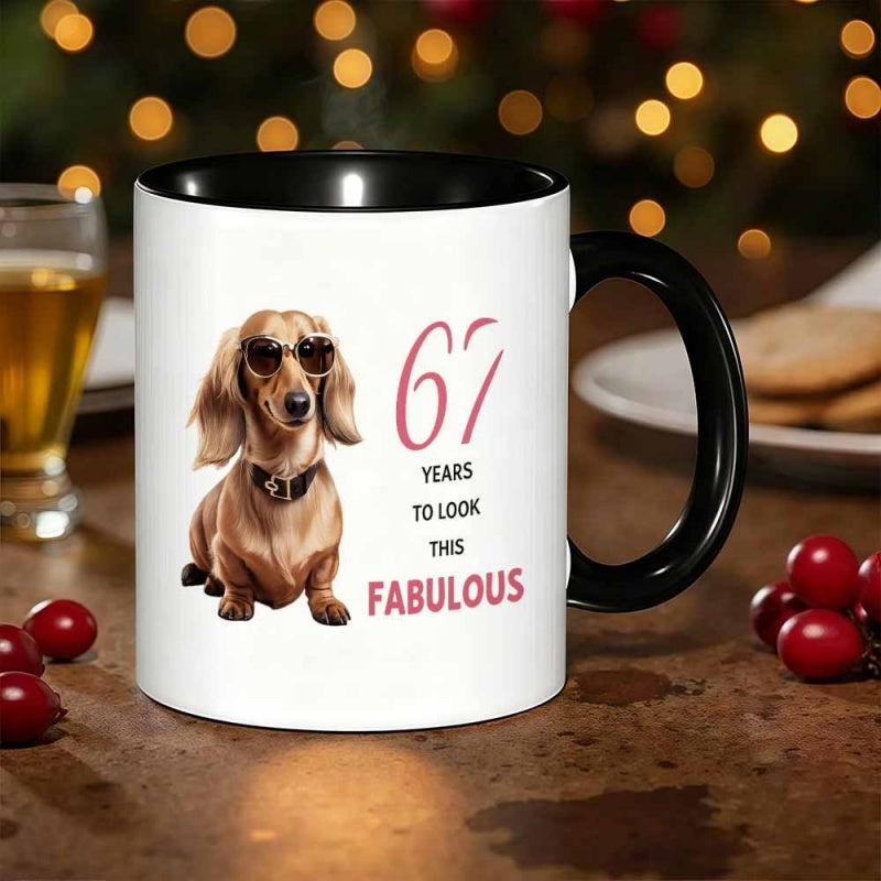Tailorly Black Accent 11 oz Mug - 67 years fabulous dog