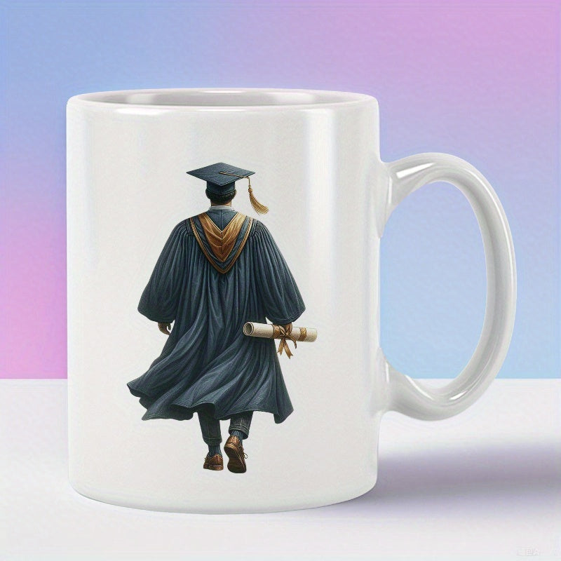 Tailorly White Ceramic 11 oz Mug - Academic Gown With Graduation Cap And Diploma Carried By A Graduate
