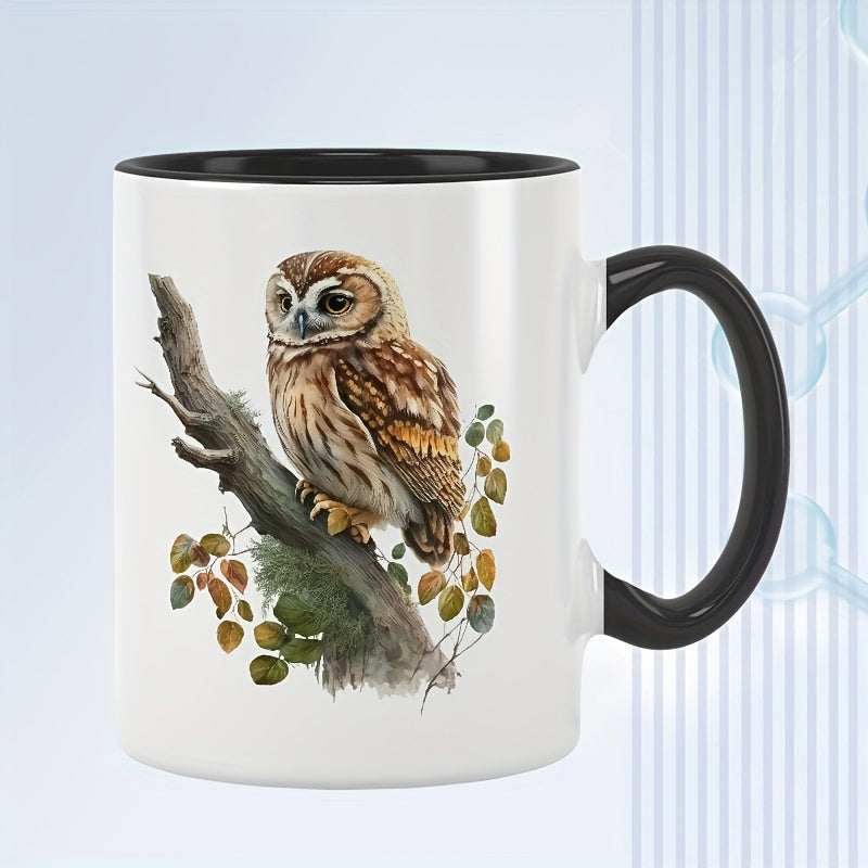 Tailorly Black Accent 11 oz Mug - owl on a branch