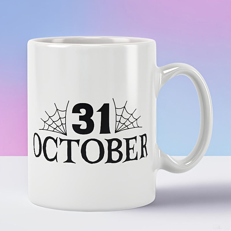 Tailorly White Ceramic 11 oz Mug - 31 October Minimalist Black Spider Webs Set Against A Clean Ceramic Surface Mug