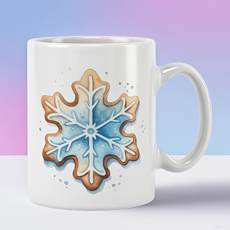 Tailorly White Ceramic 11 oz Mug - Watercolor Blue Icing Gingerbread With Delicate White Details Cookie