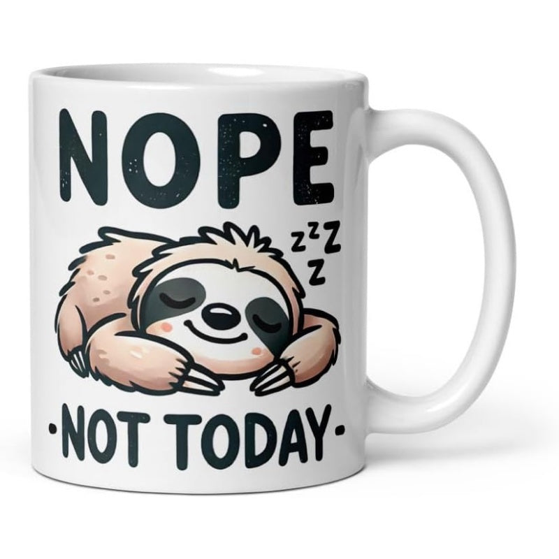 Tailorly White Ceramic 11 oz Mug - Nope Not Today Adorable Sleeping Cartoon Sloth Resting Peacefully With Closed Eyes Sloth