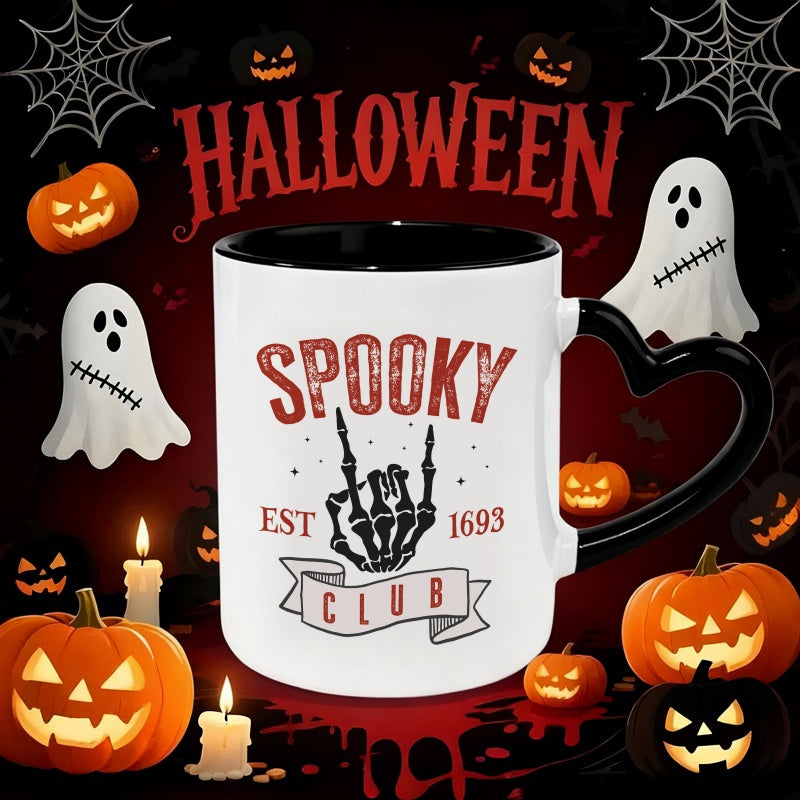 Tailorly Black Accent 11 oz Mug - heart shaped handle skeleton hand