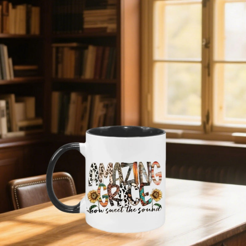 Tailorly Black Accent 11 oz Mug - 11oz ceramic coffee mug with black handle water bottles tea cup birthday gift halloween christmas
