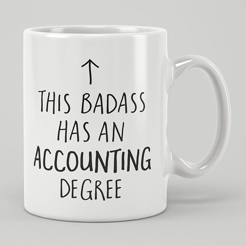 Tailorly White Ceramic 11 oz Mug - This Badass Has An Accounting Degree Minimalist Hand Drawn Black Line Arrow Pointing Straight Up Sign