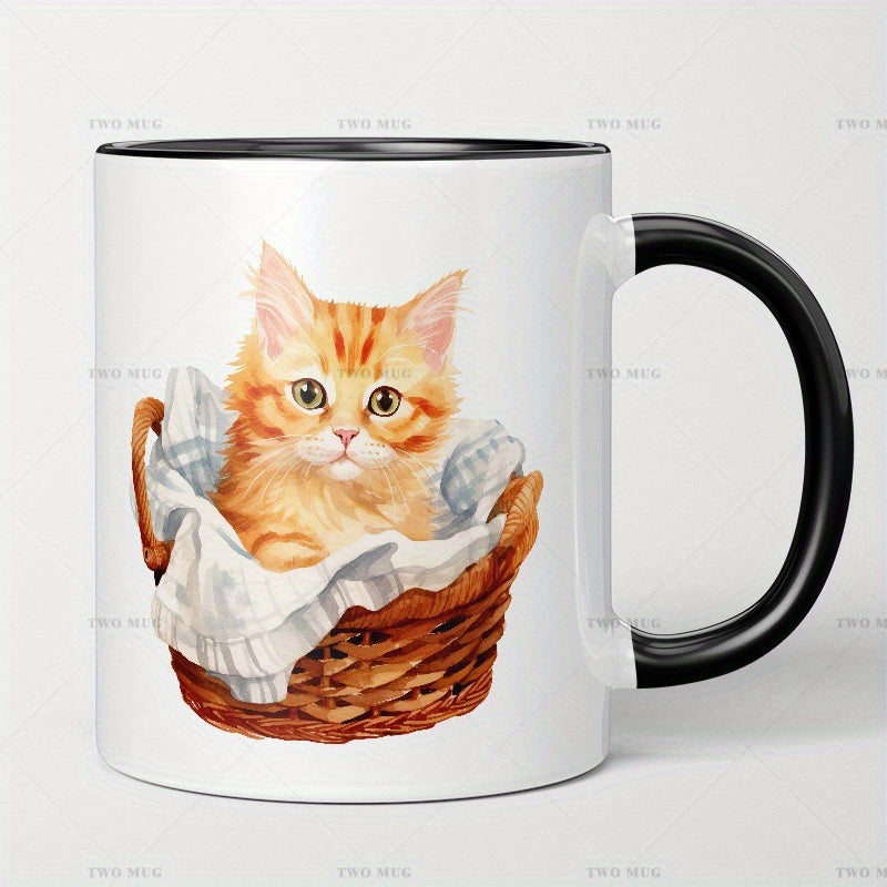 Tailorly Black Accent 11 oz Mug - cute kitten in a basket