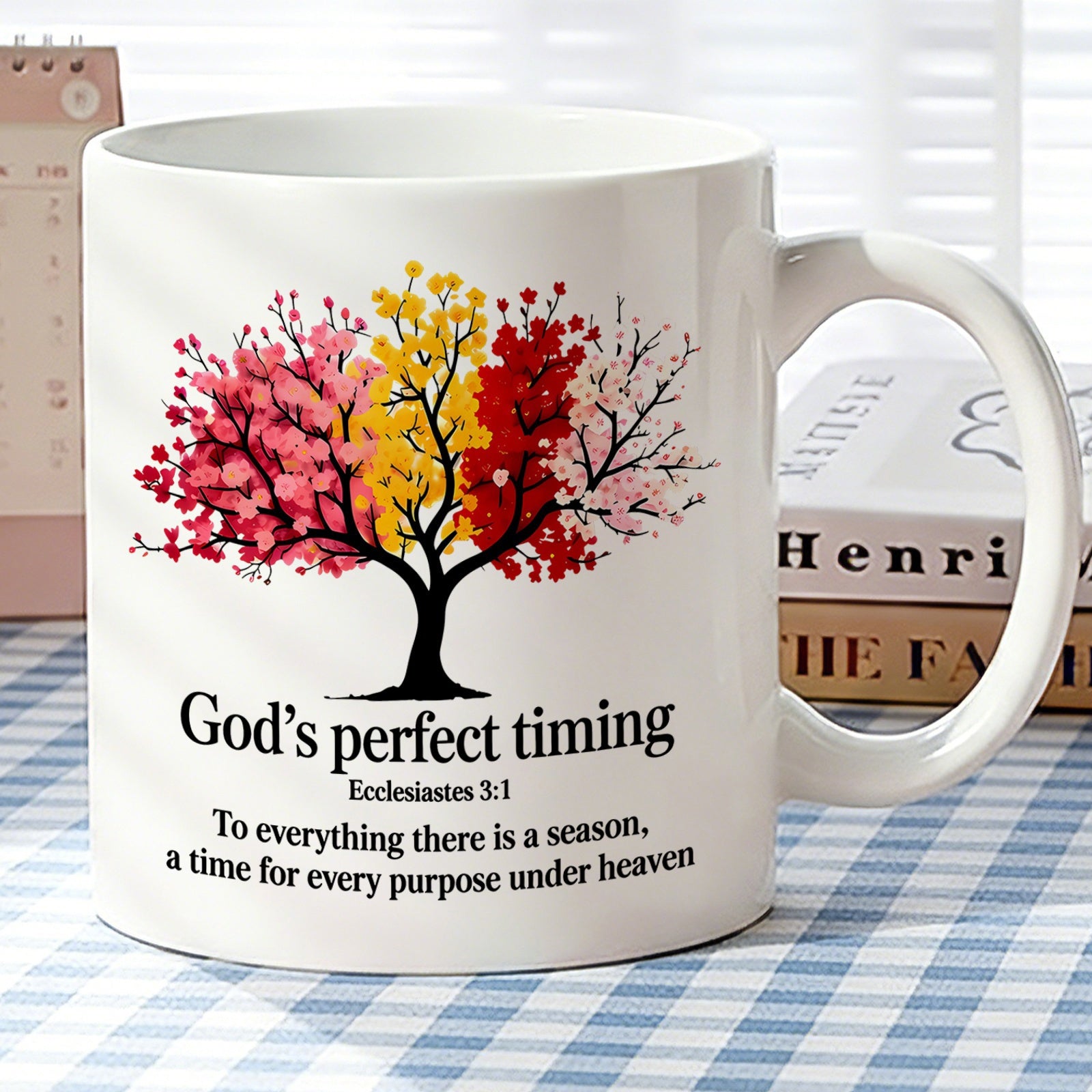 Tailorly White Ceramic 11 oz Mug - Gods Perfect Timing Ecclesiastes 3 1 To Everything There Is A Season A Time For Every Purpose Under Heaven Vibrant Branches With