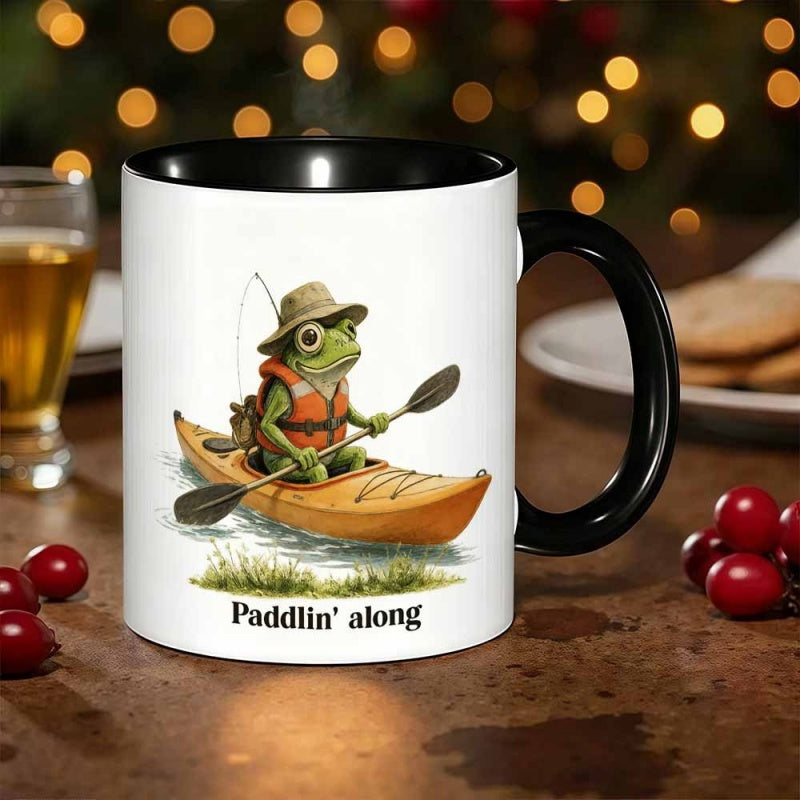 Tailorly Black Accent 11 oz Mug - novelty frog kayaking