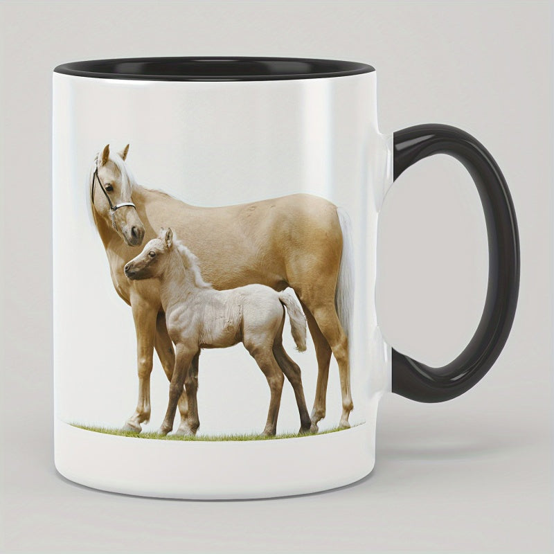 Tailorly Black Accent 11 oz Mug - white horse pattern