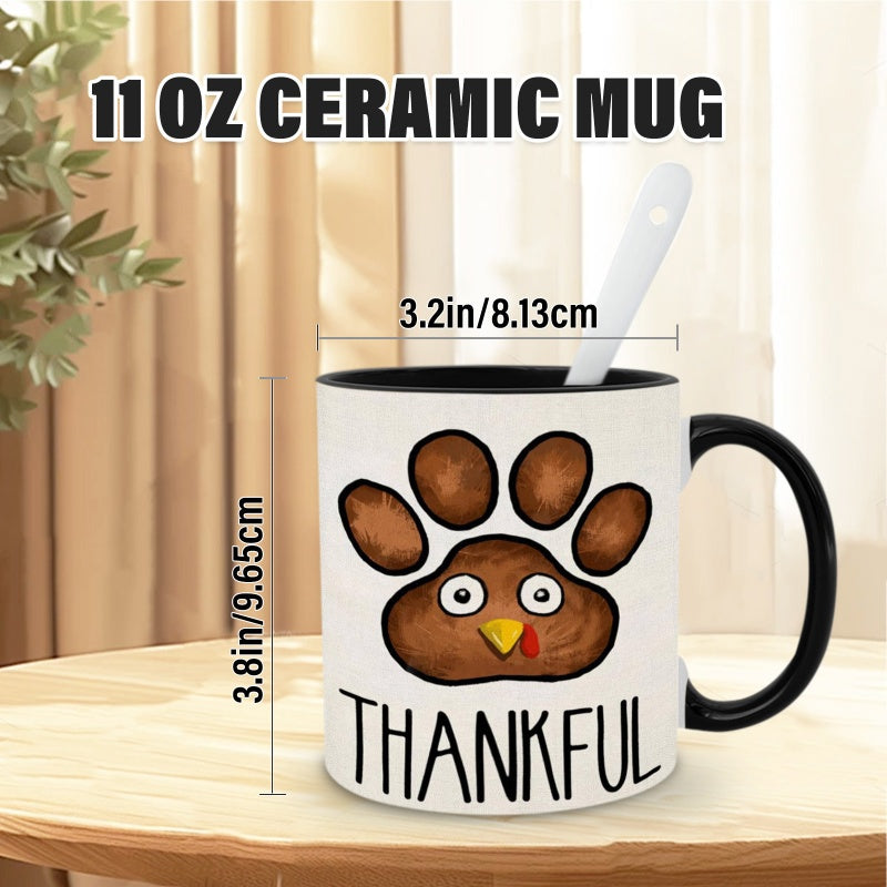 Tailorly Black Accent 11 oz Mug - turkey paw print with thankful design