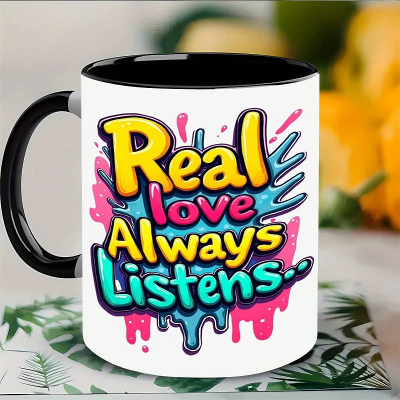 Tailorly Black Accent 11 oz Mug - listens graffiti