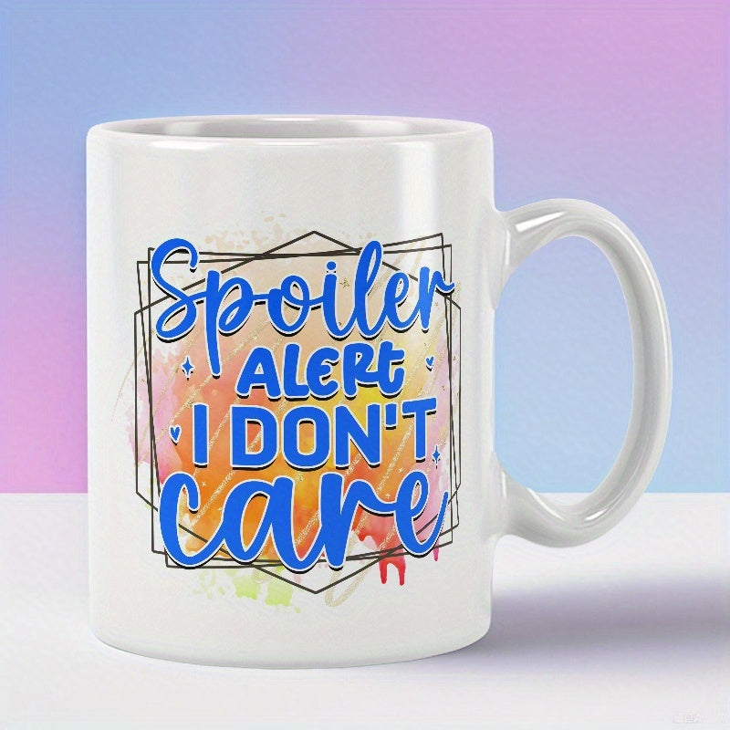 Tailorly White Ceramic 11 oz Mug - Spoiler Alert I Don't Care Vibrant Watercolor Splashes Within Minimalist Geometric Black Lines Framed Mug