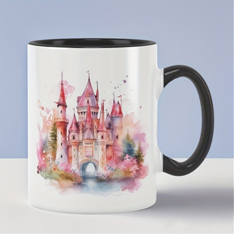 Tailorly Black Accent 11 oz Mug - fun illustration pastel watercolor castle