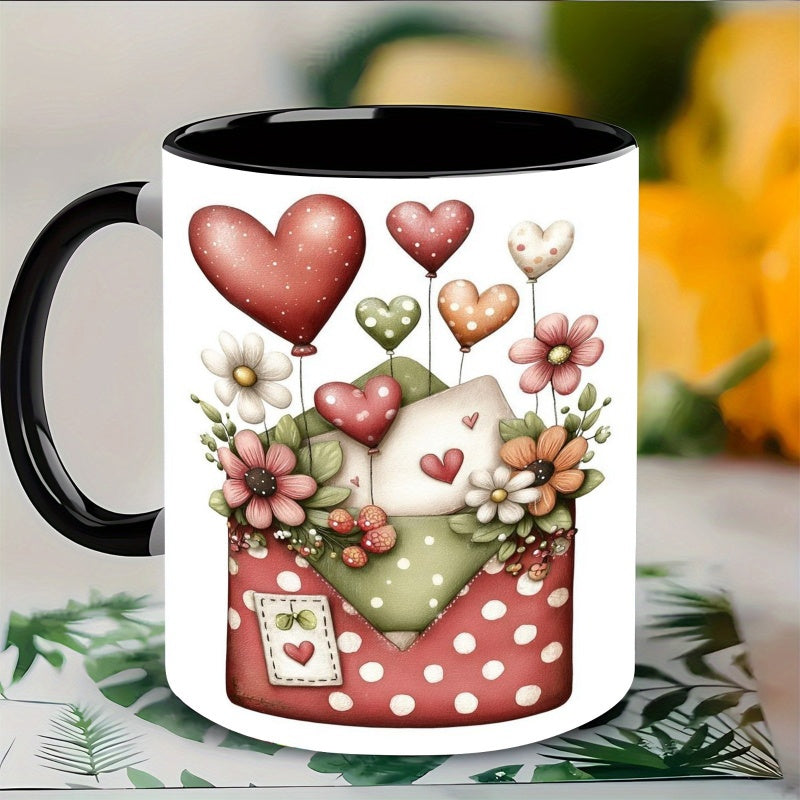 Tailorly Black Accent 11 oz Mug - hand drawn heart balloon love letter