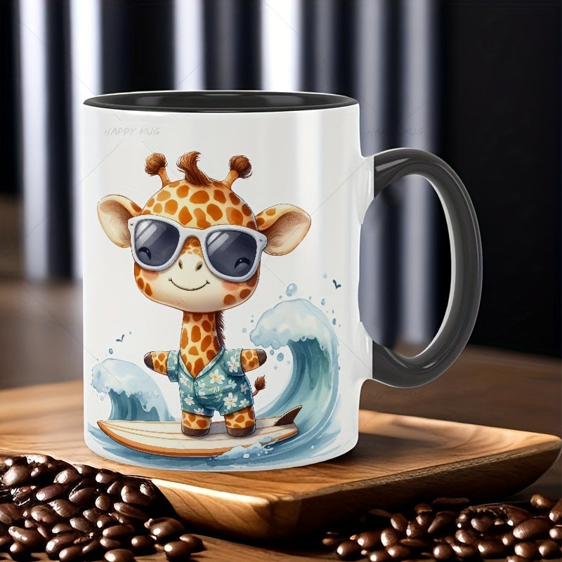 Tailorly Black Accent 11 oz Mug - surfing giraffe
