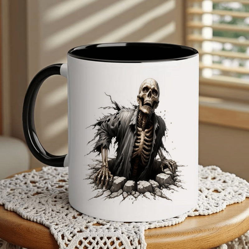 Tailorly Black Accent 11 oz Mug - halloween themed skull
