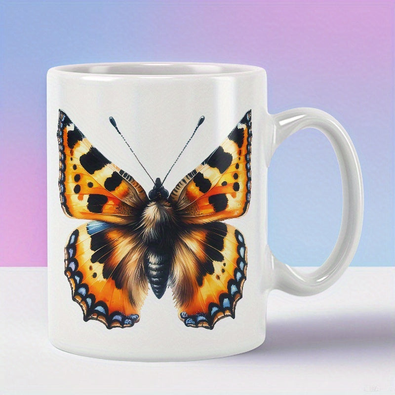 Tailorly White Ceramic 11 oz Mug - Vibrant Orange Wings With Detailed Black Patterns Spread In Flight Butterfly