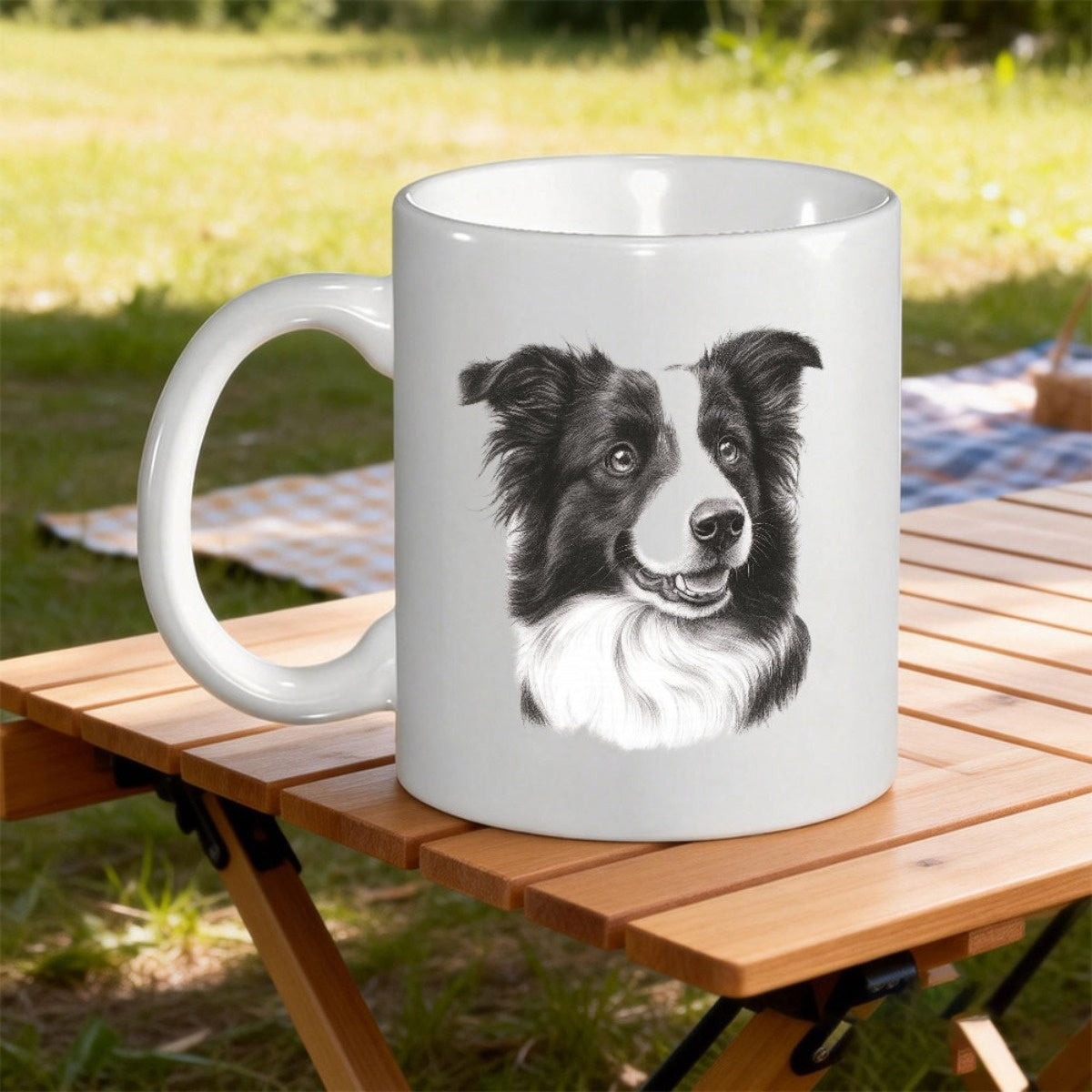 Tailorly White Ceramic 11 oz Mug - Artistic Black And White Sketch Of A Loyal Border Collie Dog