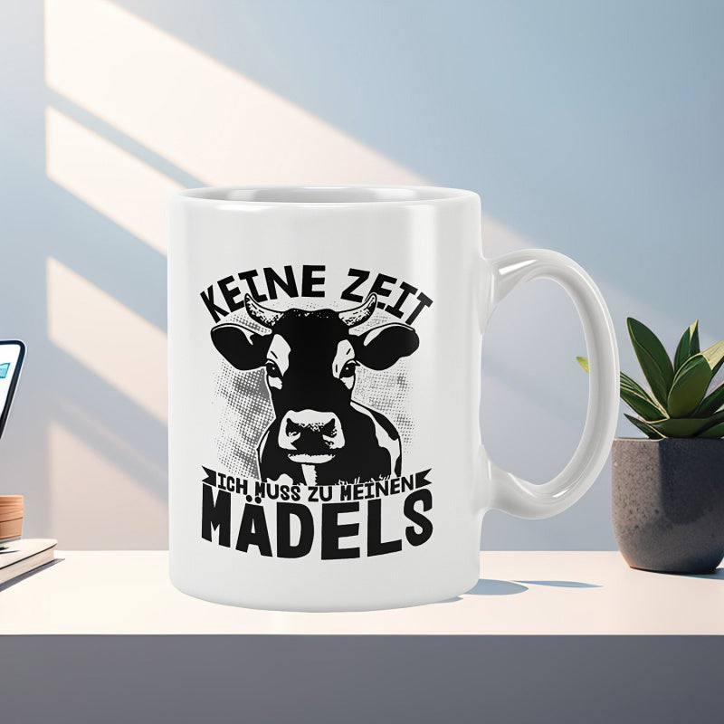 Tailorly White Ceramic 11 oz Mug - Minimalist Black And White Cow Head Design With Rustic Farm Aesthetic Cow