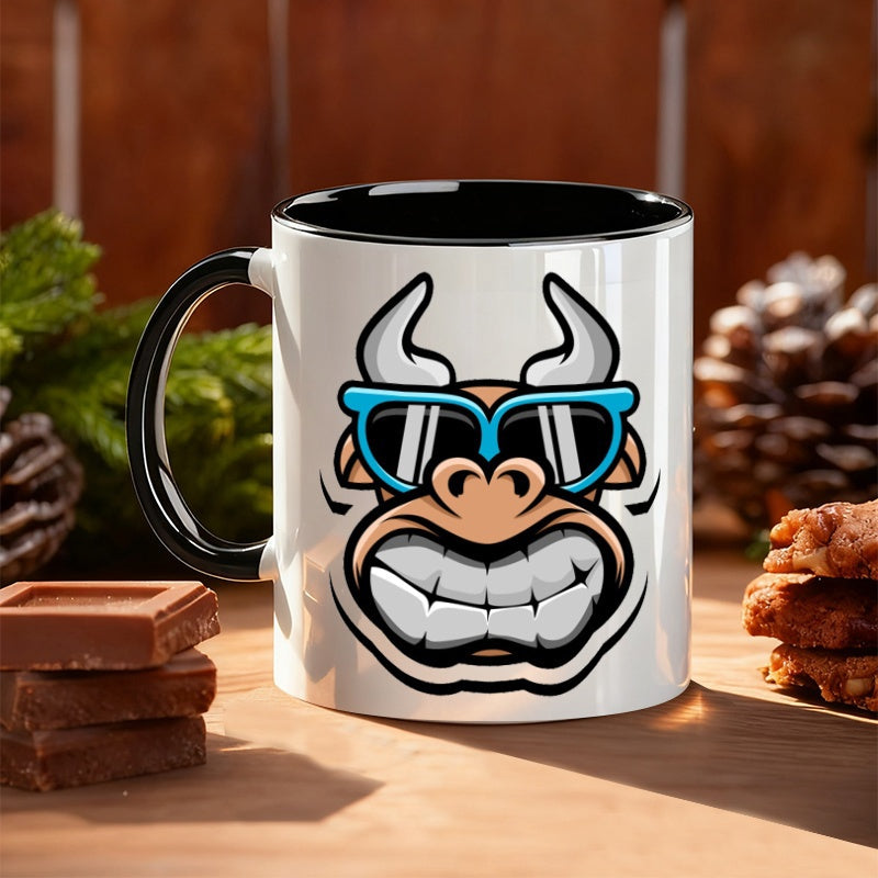 Tailorly Black Accent 11 oz Mug - 11 coffee mug with fashion glasses fun cartoon printed ceramic coffee cup water cup mug suitable for home office use