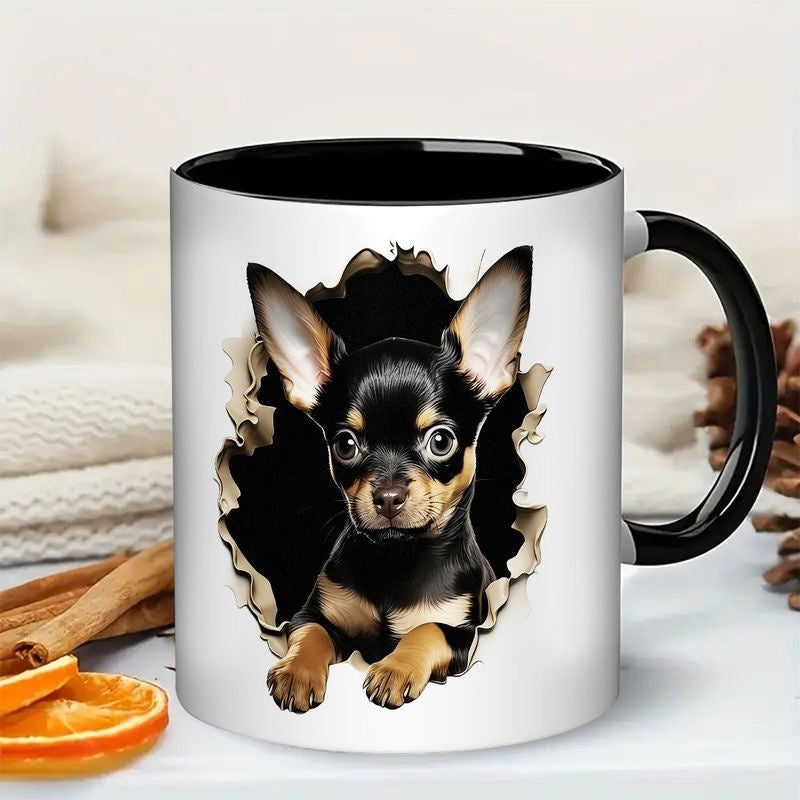 Tailorly Black Accent 11 oz Mug - cute chihuahua dog face