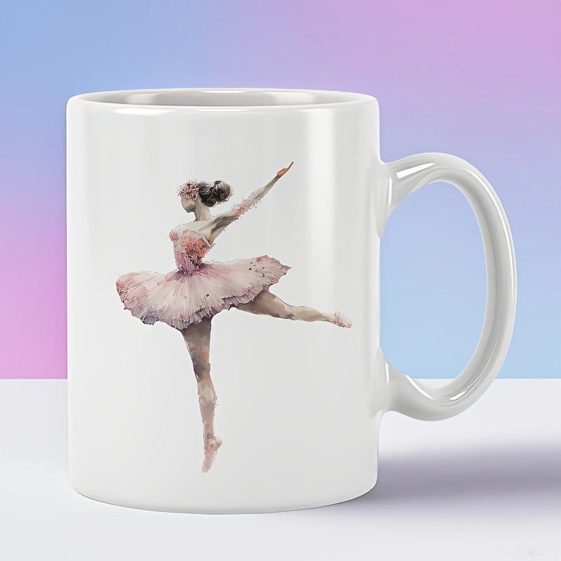 Tailorly White Ceramic 11 oz Mug - Graceful Pink Watercolor Tutu Figure Dancing Within A Minimalist White Space Ballerina