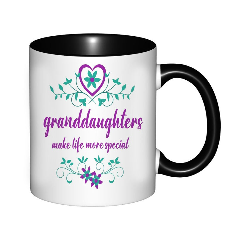Tailorly Black Accent 11 oz Mug - granddaughters make special quote heart shaped