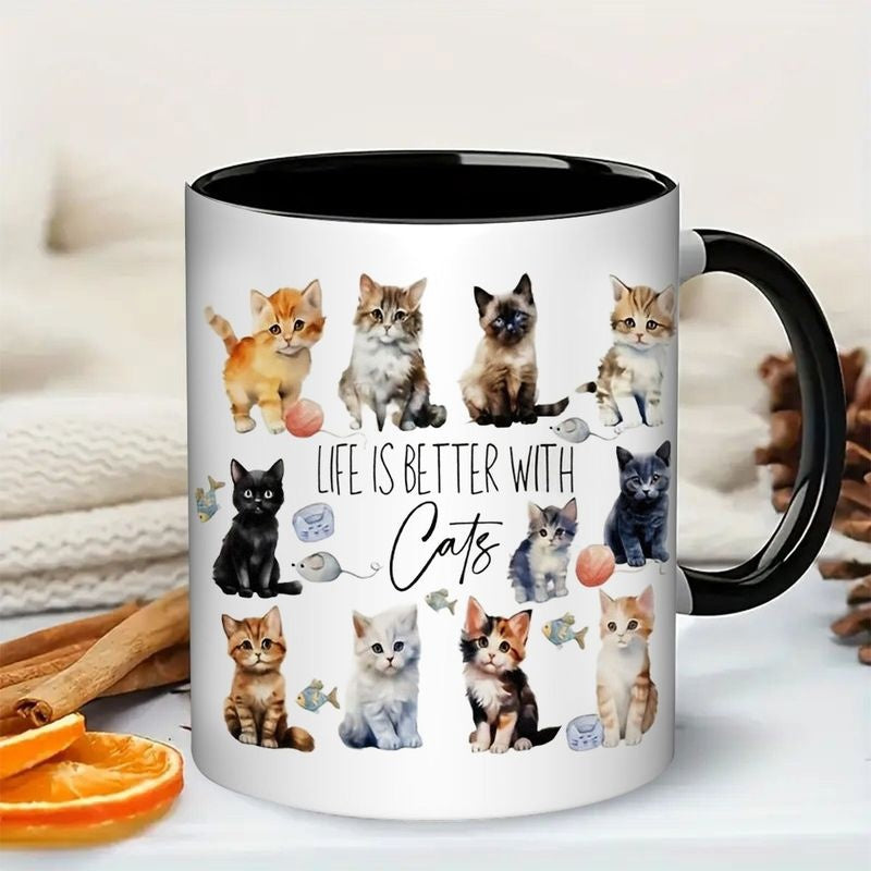 Tailorly Black Accent 11 oz Mug - cat， kitten artwork