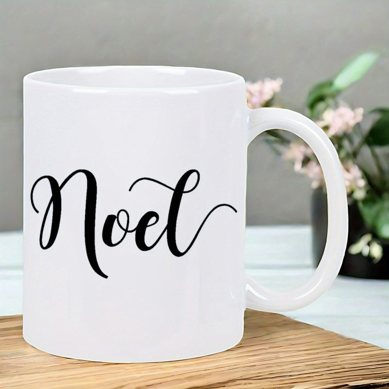 Tailorly White Ceramic 11 oz Mug - Noel Minimalist White Ceramic Vessel Displayed Upon A Natural Wooden Texture Mug
