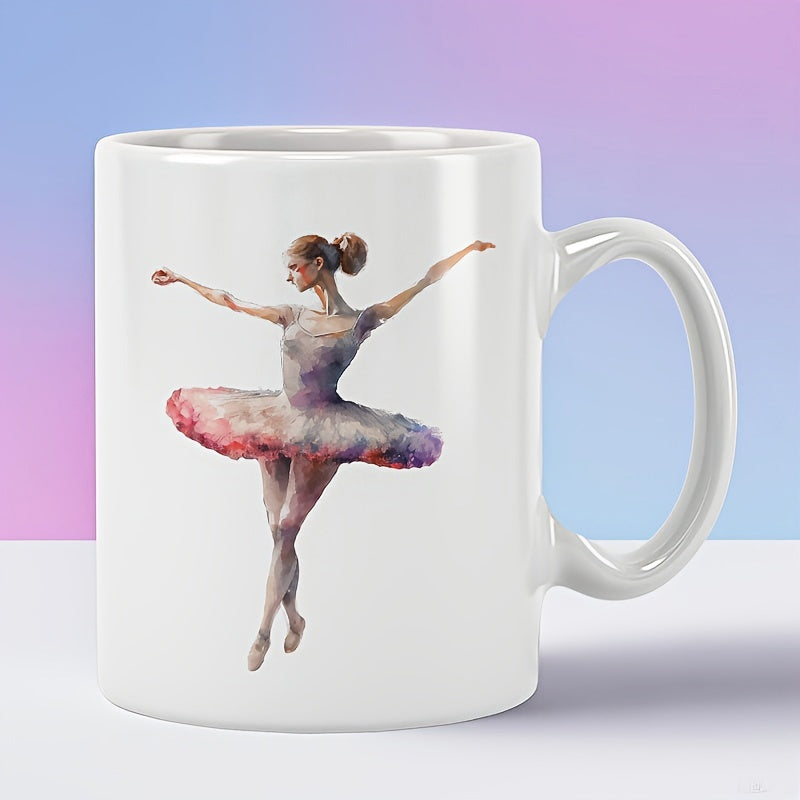 Tailorly White Ceramic 11 oz Mug - Artistic Watercolor Style Dancer With Vibrant Tutu Striking Elegant Motion Ballerina