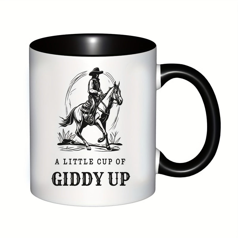 Tailorly Black Accent 11 oz Mug - cowboy riding horse