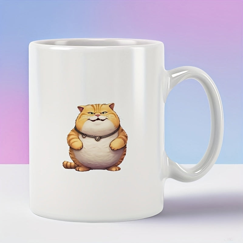 Tailorly White Ceramic 11 oz Mug - Adorable Chubby Orange Tabby Sitting With A Confident Smiling Expression Cat