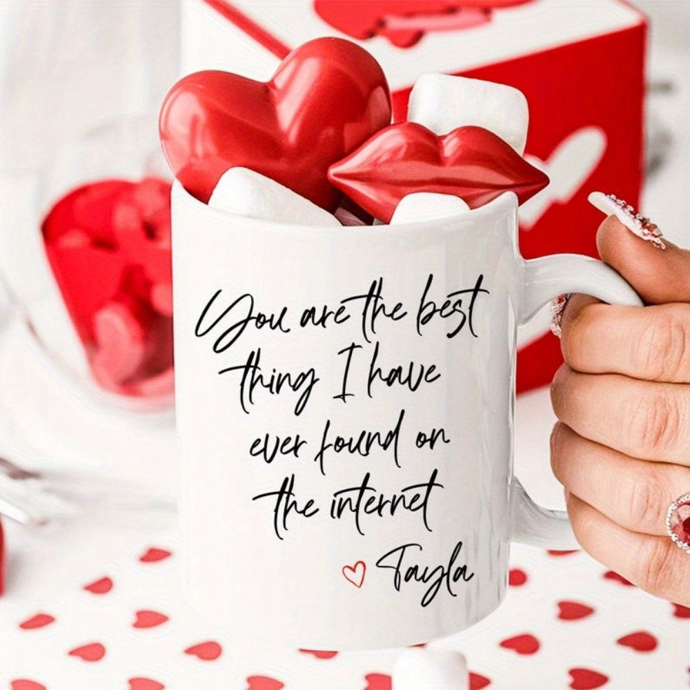 Tailorly White Ceramic 11 oz Mug - You Are The Best Thing I Have Ever Found On The Internet Tayla Featuring Romantic Red Heart Decorations And Sweet Marshmallows