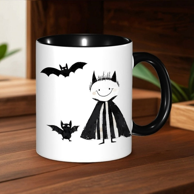 Tailorly Black Accent 11 oz Mug - patterns of pumpkins， bats， ghosts， skeletons， and black cats
