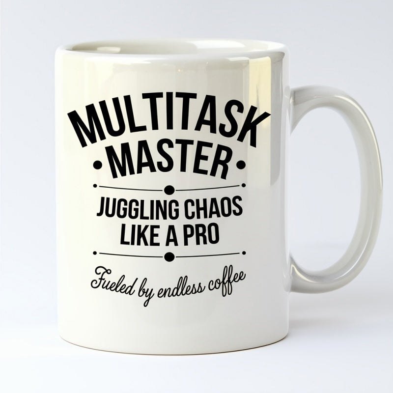 Tailorly White Ceramic 11 oz Mug - Multitask Master Juggling Chaos Like A Pro Fueled By Endless Coffee Minimalist Polished Ceramic Surface Featuring Bold Black