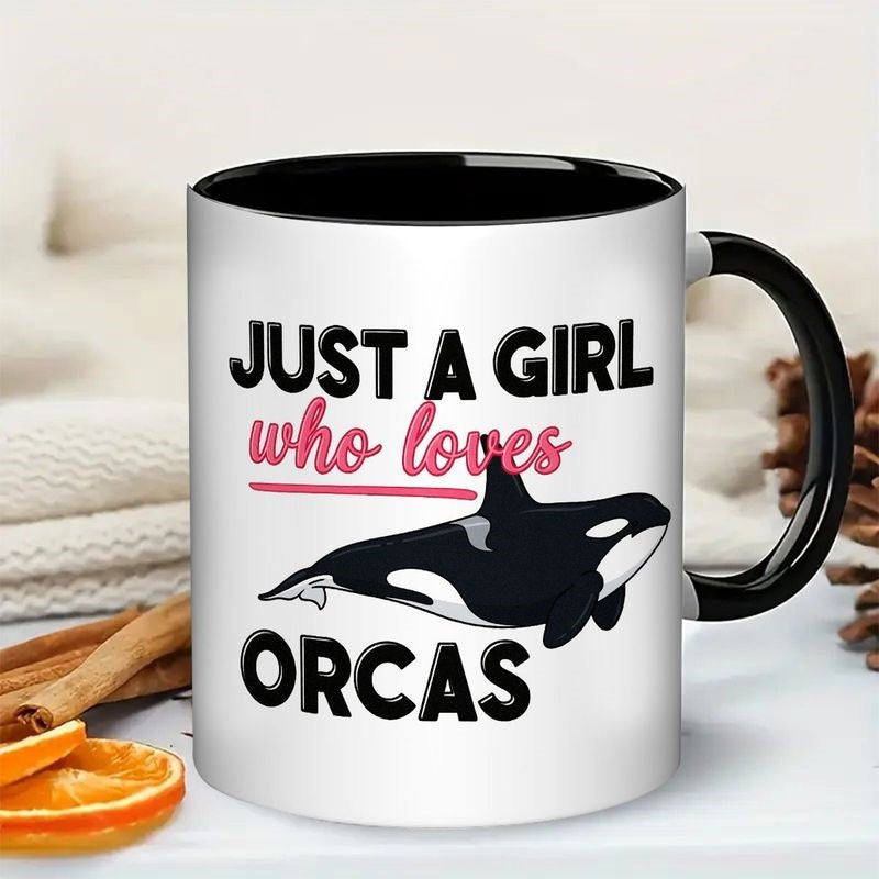 Tailorly Black Accent 11 oz Mug - whale with mom killer whale design