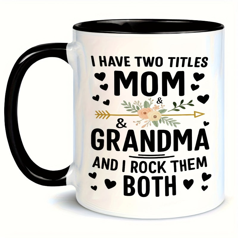 Tailorly Black Accent 11 oz Mug - grandma lettering and floral arrow patterns