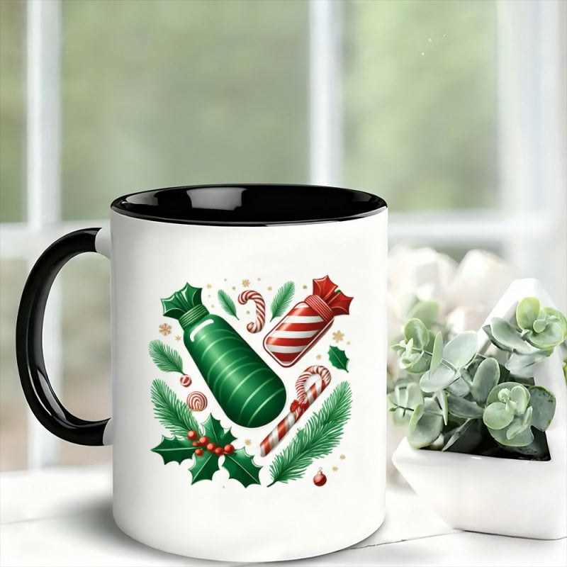 Tailorly Black Accent 11 oz Mug - candy cane holly striped